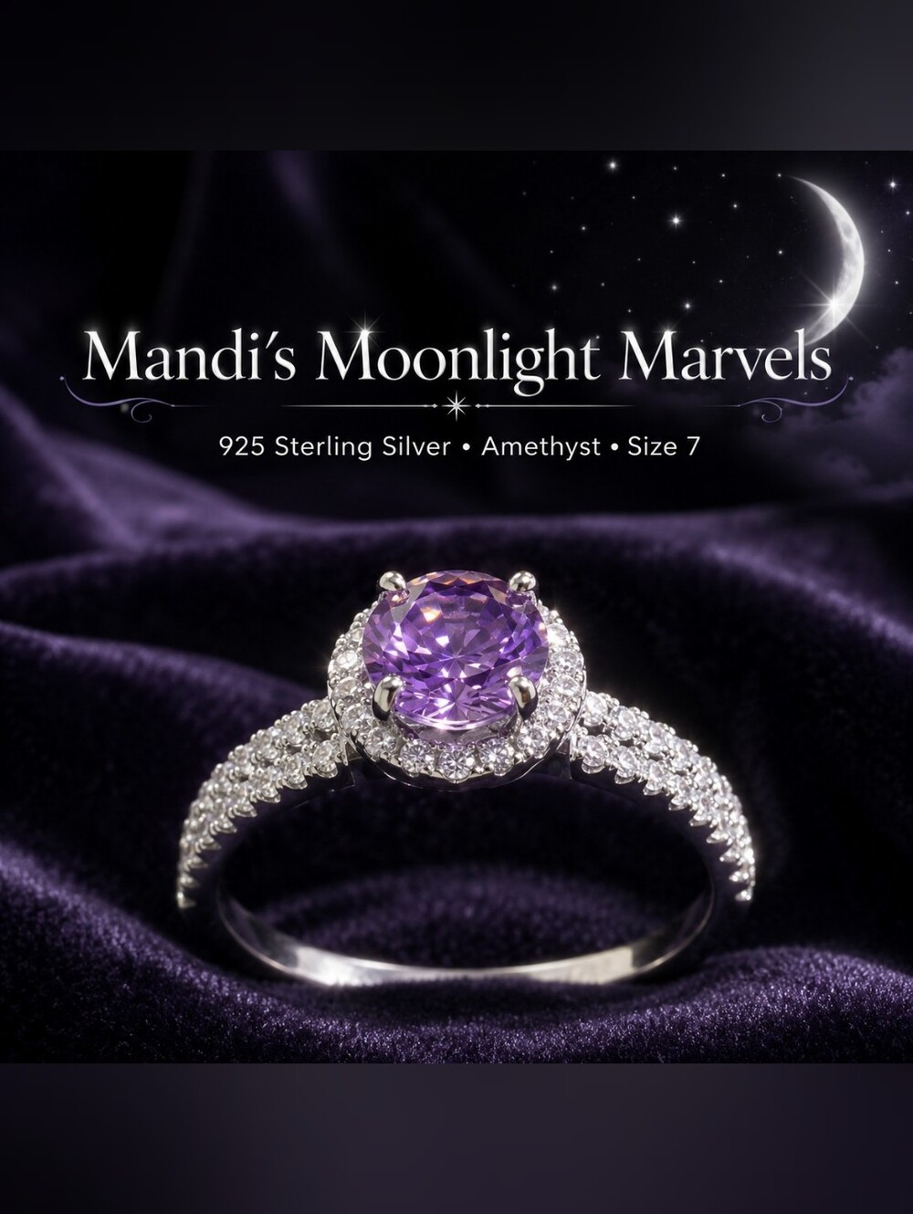 925 Sterling Silver Amethyst Ring - Size 7